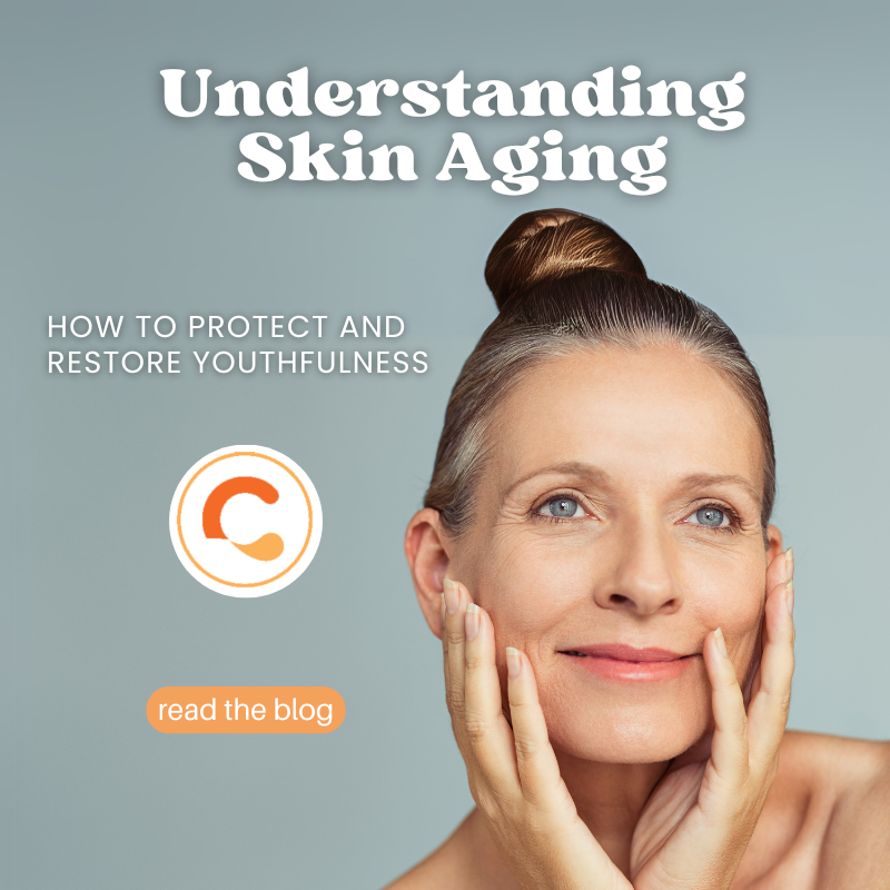 Older woman with her hair in a bun, hands framing her cheeks, illustrating skin aging care
