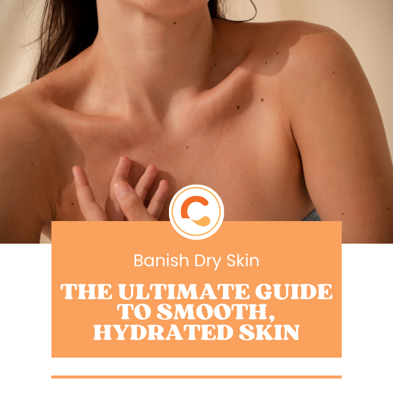 Close-up of a woman's neck and shoulders with hand raised, illustrating smooth, hydrated skin