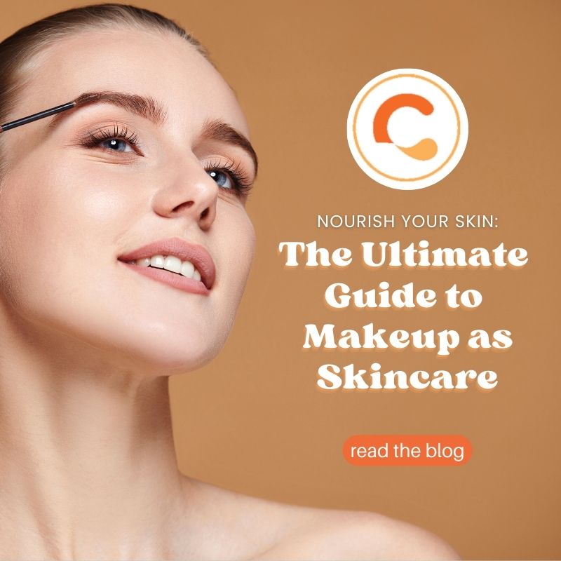 Woman applying eye makeup with a brush, illustrating makeup that doubles as skincare